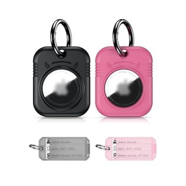 Imagem de PROfezzion Pacote com 2 porta-chaves seguro e elegante com chaveiro e chaveiro, capa rígida para Apple Air Tags GPS Tracker - Preto/Rosa