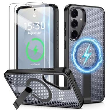 Imagem de Jshru Capa para Samsung Galaxy S25 Plus /S24 Plus com [2 peças] Protetores de tela HD, compatível com MagSafe [proteção contra quedas de grau militar], capa fina translúcida com suporte invisível para