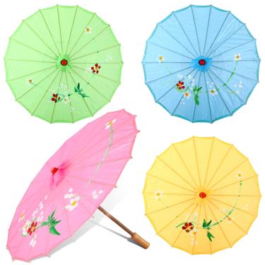 Imagem de 4 peças guarda-chuva de papel oleado chinês clássico flor de ameixa guarda-chuva de papel guarda-sol arte dança guarda-chuva japonês para decoração de casamento (fofo, 56 x 38 cm)