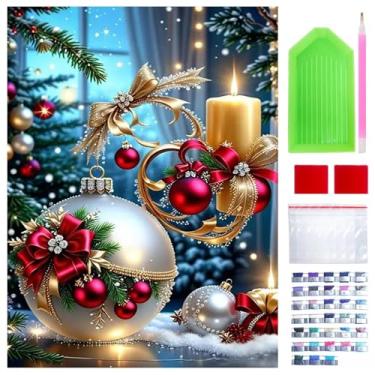 Imagem de Pintura artística de diamante 5D, kit de pintura de diamante redondo de vela e bola de Natal DIY para adultos iniciantes, strass de cristal para decoração de parede de casa, presente, 30 x 40 cm