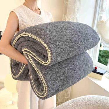 Imagem de Manta de lã cobertor feminino masculino para cama adulto casal solteiro para sofá inverno xale de lã dupla face grosso e quente inverno macio e confortável (cinza, 200 x 230 cm)