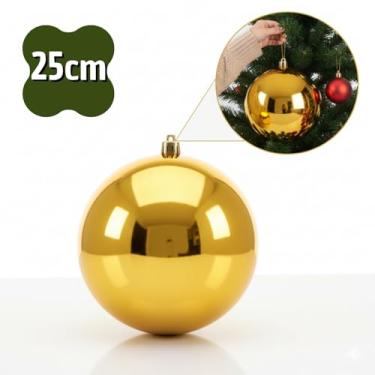 Imagem de Bola de Natal Gigante 25cm, 20cm, 15cm, 12cm - Vermelha, Dourada ou Prata Brilhante, Poliestireno, Decoração Luxo, 1 Unidade (DOURADA, 25CM)