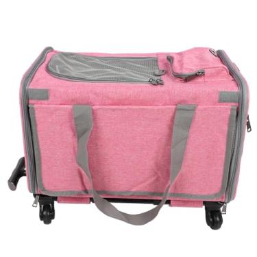 Imagem de Ymiko Transportador de Animais de Estimação Com Alça Telescópica e Alça Ajustável para Gatos e Cães, Bolsa de Transporte de Animais Com Rodas para Viagem (Rosa)