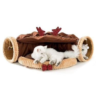 Imagem de Túnel Interno Lavável e Plegável com Cama Removível Brinquedo Interativo Premium para Gatos Pequenos Médios Grandes Cães Filhotes de Coelhos Até 20 lb Uso Duradouro