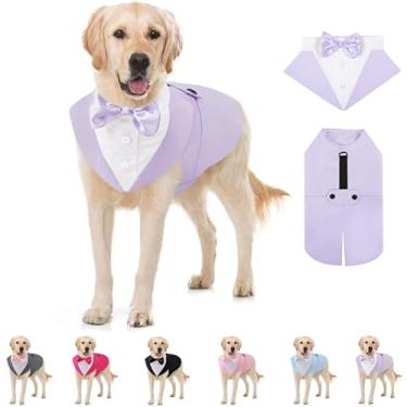 Imagem de AOFITEE Smoking para cães grandes, terno e gravata formal, terno de festa de casamento para cães delicados, roupa de casamento para animais de estimação com coleira removível para vestido de Natal e