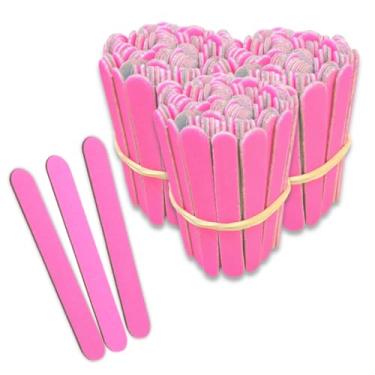 Imagem de 300 Lixas Unha Mini Descartáveis Manicure Pedicure 8 Cm Salão Profissional Beleza Cutícula Unha Podóloga Brinde Mimo Outubro Rosa Eventos Marca MONOLO (Rosa)