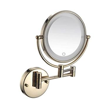 Imagem de Espelho de maquiagem montado na parede iluminado, espelho cosmético dupla face de 20 cm, espelho de maquiagem extensível giratório de 360°, espelho de barbear com ampliação de 3X/5X/7X/10X, forma