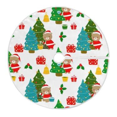 Imagem de Wassud Saia para árvore de Natal com laços seguros, árvores de Natal, ursos, fofos, tapete de árvore de Natal festivo para festas de ano novo, decoração de casa