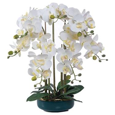 Imagem de LMJYU Flor artificial 7 flores artificiais Phalaenopsis orquídeas em vaso plantas artificiais flores artificiais decorativas flores artificiais formato bonito