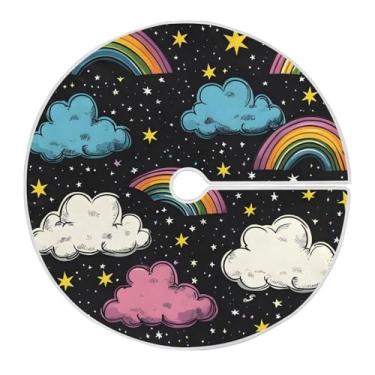 Imagem de Qilmy Linda saia de árvore de Natal com cores de arco-íris, 90 cm, camurça para árvore de Natal, adequada para decoração de armário em ambientes internos e externos, festas, escritórios, lojas