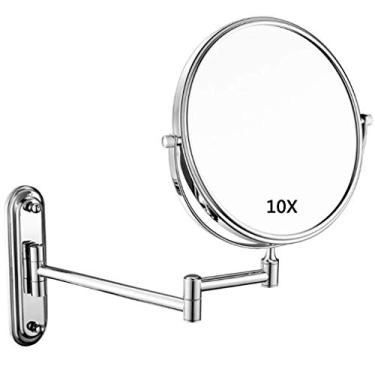 Imagem de YYBOES Espelho de maquilhagem, espelho de maquilhagem, espelho de barbear montado na parede, ampliação dupla face, redondo, banheiro, giratório, extensível, espelho cosmético
