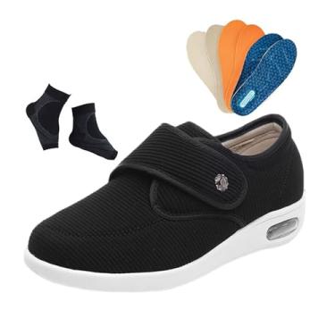 Imagem de Calçado Edema Diabético Idosos Ao Ar Livre, Calçado Homem Ajustável Para Artrite Respirável E Antiderrapante Para Edema Diabético, Confortáveis ​​Interior E Exterior Extra Largos(Black,43 EU)