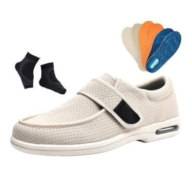 Imagem de Sapatos Largos Diabéticos Idosos, Calçado Ortopédico Ajustável Para Caminhada Respirável E Para Diabéticos Com Edema E Inchaço Homens, Casa Confortável Ambientes Interiores Exteriores(Beige,50 EU)