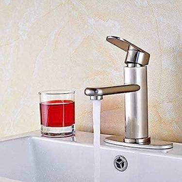 Imagem de Torneiras de cozinha torneira de níquel escovado torneira de pia de banheiro válvula de cerâmica com placa redonda