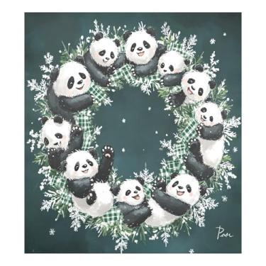 Imagem de STAYTOP Linda guirlanda de Natal panda capa de ímã de lava-louças 58 x 66 cm para porta da frente capas decorativas de geladeira adesivo magnético para máquina de lavar louça painel de geladeira