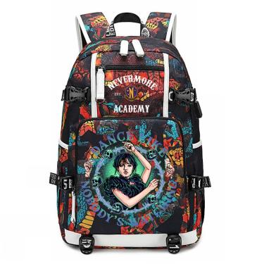 Imagem de Mochila escolar às quartas-feiras para crianças B Anime de algodão e poliéster