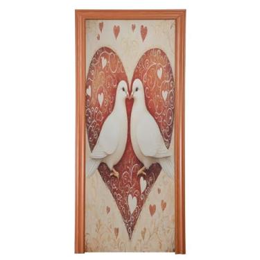 Imagem de Wassud Capa de porta duas pombas brancas dia dos namorados decoração de festival ao ar livre faixa interna decoração de casa grande porta da frente decoração 91.4 cm x 248.9 cm