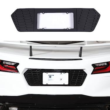 Imagem de Moldura traseira compatível com Chevrolet Corvette C8 2020-2023, inserção de ventilação de grade de placa de licença de alumínio, acessórios de base de acabamento de placa de licença (preto)