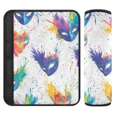 Imagem de Burbuja Carnival Masks and Colorful Splashes Capa de cinto de segurança de carro macio confortável protetor de cinto de segurança de carro para alça de ombro de assento de carro, 1 par pequeno