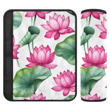 Imagem de Burbuja Capa para cinto de segurança de carro Lotus Flowers Protetor de cinto de segurança de carro macio confortável para alça de ombro de assento, 1 par médio