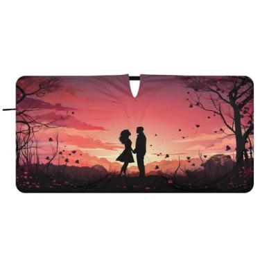 Imagem de CEBUGI Para-brisa de carro dobrável sombra de sol padrão dia dos namorados cortinas de janela de carro guarda-chuva pára-brisa frontal para acessórios de carro bloqueador solar refletivo de carro