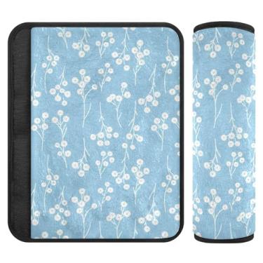 Imagem de Burbuja Capa para cinto de segurança de carro White Flowers Protetor de cinto de segurança de carro macio confortável para alça de ombro de assento, 1 par pequeno