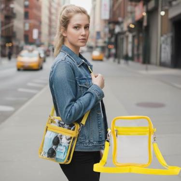 Imagem de Bolsa transversal transparente aprovada para estádio - Bolsa de ombro com alça transparente ajustável com zíperes para eventos esportivos de concertos, Amarelo