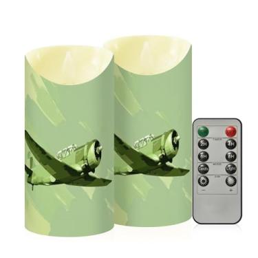 Imagem de Wassud Velas de avião verde sem chama com controle remoto, velas realistas cintilantes com temporizador, velas decorativas para Natal, casamento, festa, decoração de casa média