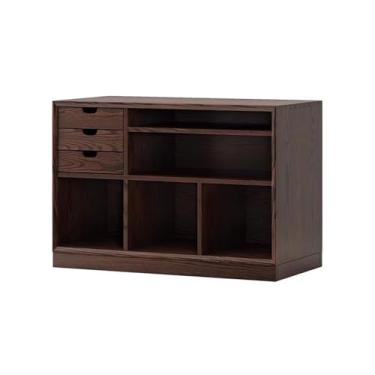 Imagem de Suporte para armazenamento de CDs Estante de chão multifuncional madeira para discos vinil, com gaveta, ideal para CDs, álbuns, livros e revistas