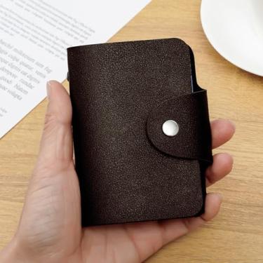 Imagem de Carteira de couro PU com suporte para cartão de crédito com 24 compartimentos para cartão de identidade, Marrom, Clássico