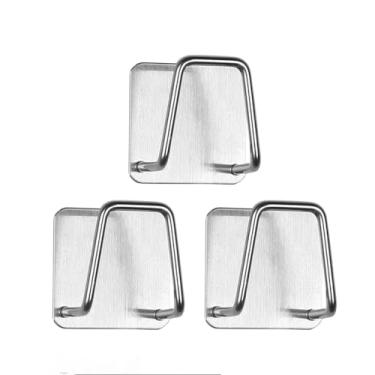 Imagem de 3 peças de suporte de esponja de aço inoxidável para pia de cozinha – sem perfuração, design de montagem na parede com ganchos duplos, ideal para esponjas e pequenas ferramentas, mantém as superfícies