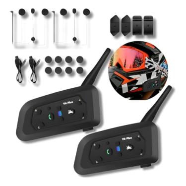 Imagem de Intercomunicador V6 Plus Bluetooth para Capacete Moto Comunicação até 6 Fones Resistente à Chuva Bateria 850mAh 2 Unidades com Microfone Estéreo e Clipes
