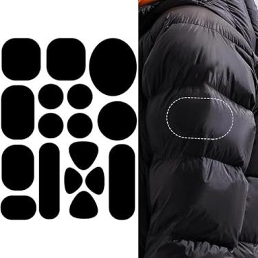 Imagem de 17 peças de adesivos pretos para roupas, adesivos autoadesivos com diferentes tamanhos e formas, patch de reparo de nylon impermeável para jaqueta, roupas de barraca, agasalhos