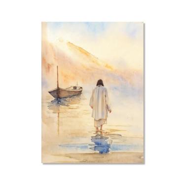 Imagem de Aquarela Jesus Retrato Deus Cristão Arte de Parede Cristo Impressão em Tela Pintura Imagens de Parede para Sala de Estar Decoração de Casa (SKU1,30.5x45.7 cm = (30x45 cm), Sem moldura)