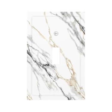 Imagem de Tulpock Capa de interruptor de luz de mármore cinza branco decorativo mármore cinza 1 gangue placa de parede interruptor único Switchpalte tomada elétrica para banheiro cozinha casa 12,7 cm x 7,6 cm
