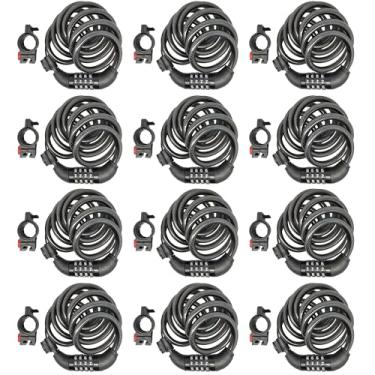 Imagem de SEPOX® Cadeado de bicicleta com cabo de 4 dígitos, combinação de 1,8 m de comprimento, reinicializável, 12 mm, aço de vinil, antifurto, antiferrugem, ideal para bicicleta, scooter, portão, equipamento