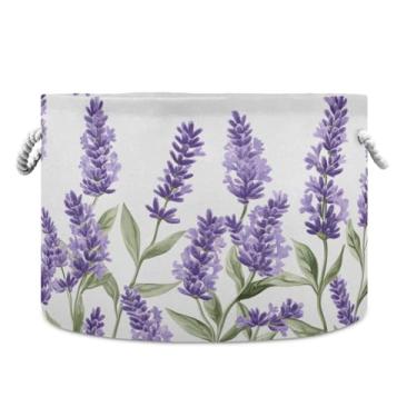 Imagem de JUZIHAI Cesta de armazenamento dobrável de flores de lavanda para bebê, cesto de roupa suja, cobertor com alças de corda de algodão, caixa organizadora de armário dobrável para quarto, berçário, casa