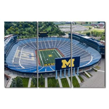 Imagem de 3 peças de arte de parede em tela MI Stadium, University of Michigan Stadium Ann Arbor pinturas para decoração de quarto e banheiro emolduradas prontas para pendurar 152 cm L x 101 cm A