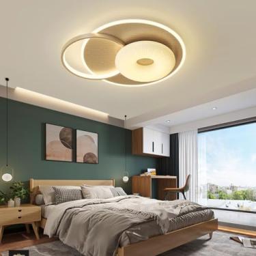 Imagem de Luminária de teto LED moderna com controle remoto, estilo creme, criativa, para sala de jantar, 60W, madeira, modelo Atenas, dimerizável, design floral, ideal para decoração de quarto, sala