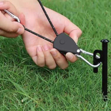 Imagem de 4 cordas refletivas para tendas, cordas catraca de 4 mm com tensor de corda, guia de barraca ajustável de 4 m para uso externo adequado para acampamento e caminhadas.
