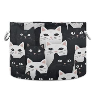 Imagem de JUZIHAI Cesto de armazenamento dobrável para gatos fofos, cesto de roupa suja para bebê, cobertor com alças de corda de algodão, caixa organizadora de armário dobrável para quarto, berçário, casa, 50