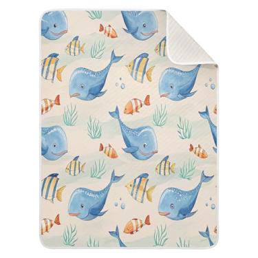 Imagem de Qilmy Cobertor de bebê de animais marinhos 76 x 101 cm, cobertor infantil de algodão macio para meninos e meninas, cobertor leve e quente para bebês e bebês recém-nascidos