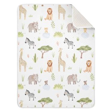 Imagem de Qilmy Cobertor de bebê Safari Animals 76 x 101 cm, cobertor infantil de algodão macio para meninos e meninas, cobertor infantil leve e quente para berço, carrinho de bebê, soneca, recém-nascido