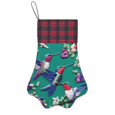 Imagem de SKKNT Flor beija-flores bordado meias de Natal animais de estimação decoração de natal cães gatos árvore decoração doce presente conveniente