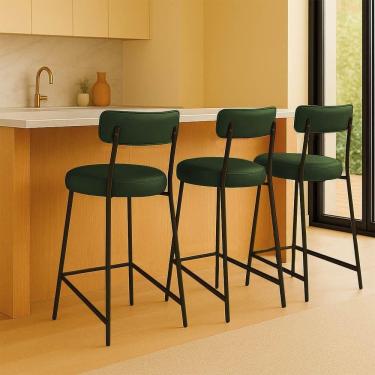 Imagem de Banqueta Cozinha Média Com Encosto Industrial Champanhe Kit 4 Londres Pu D03 - D`rossi Verde