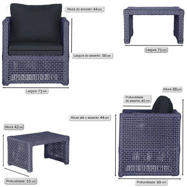 Imagem de Mesa E 3 Poltronas Madri Corda Náutica Estofado 12 Trama Azul