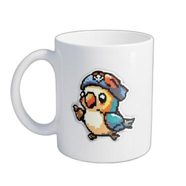 Imagem de Caneca Xícara de Café Porcelana 300ml Papagaio Pixelado Chapéu de Pirata