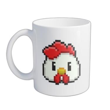 Imagem de Caneca Xícara de Café Porcelana 300ml Desenho Cabeça de Galinha Pixel Art