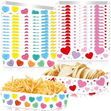 Imagem de delaimastor 40 bandejas de papel para dia dos namorados, papel de coração, barcos de comida, bandejas descartáveis de suporte de alimentos para dia dos namorados, casamento, festa de aniversário