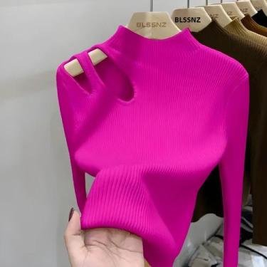 Imagem de Suéter De Tricô Feminino De Gola Alta, Macio E Quente, Ajuste Básico P